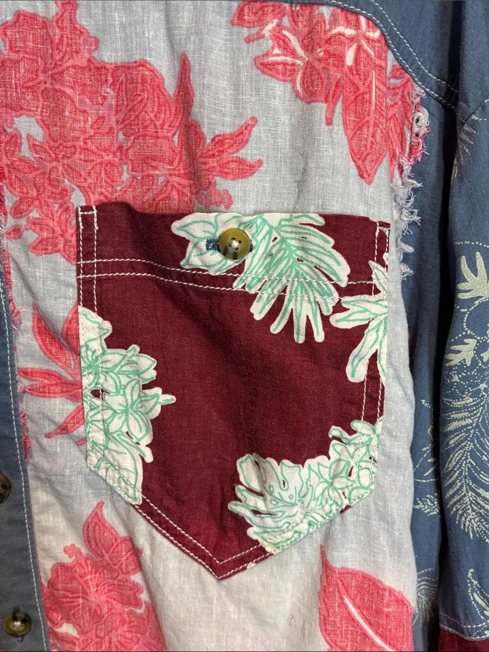 Free People We The Free Patchwork Linen Floral Button Down Shirt S - Picture 4 of 9